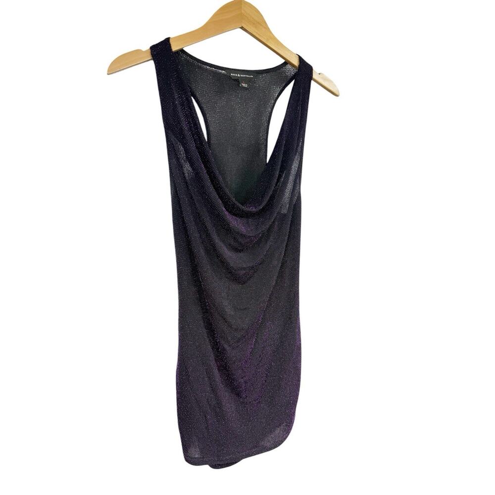 VTG Y2K Style Draped Long Tank Top Purple Metallic Sparkle Edgy Whimsigoth L